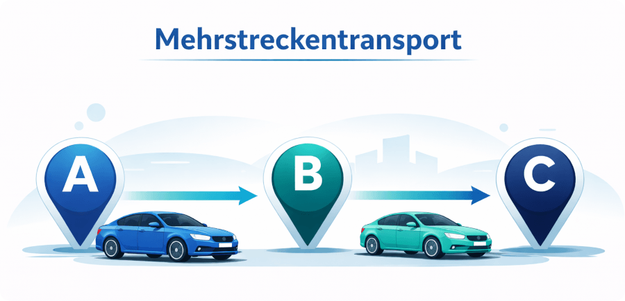 Schaubild von einer Fahrzeug&uuml;berf&uuml;hrung mit mehreren Stopps.