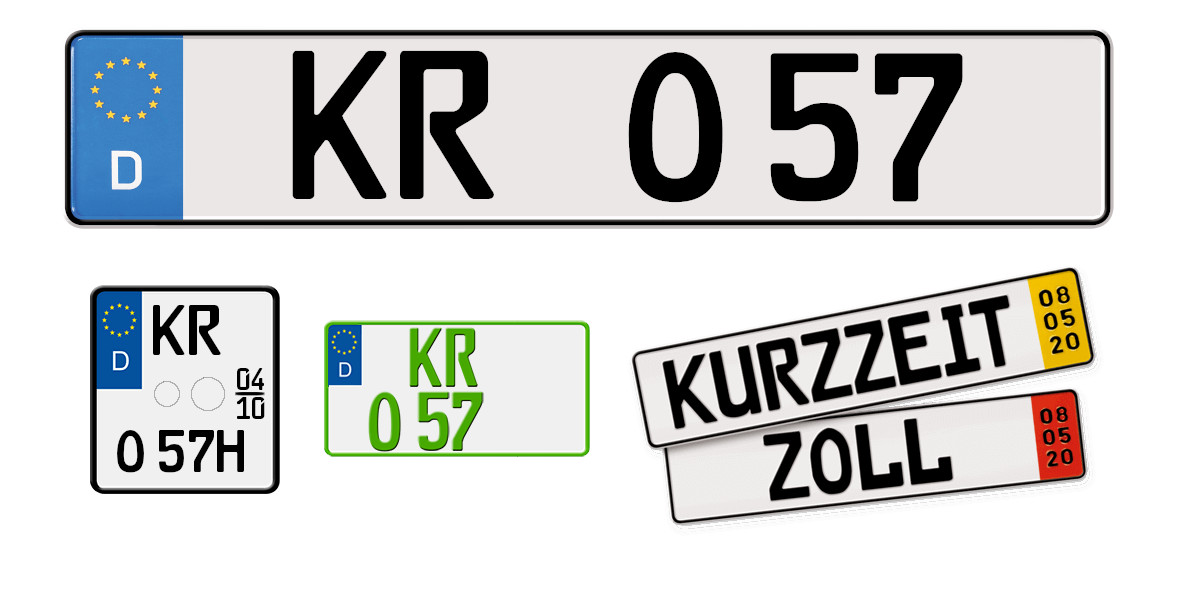 Standardkennzeichen Motorradkennzeichen Traktorkennzeichen und Kurzzeitkennzeichen.