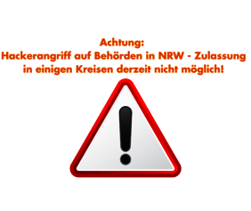Warnschild mit Informationen zum Hacker-Angriff in NRW.