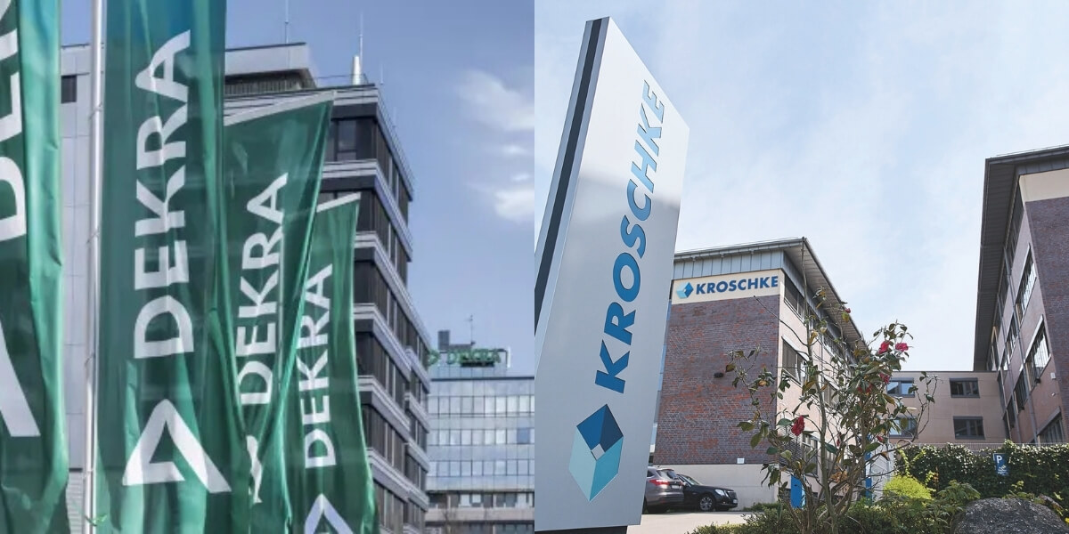 Zusammengesetztes Bild aus zwei Fotos, die jeweils die Gebäude der Firmenzentralen von Kroschke und Dekra zeigen.