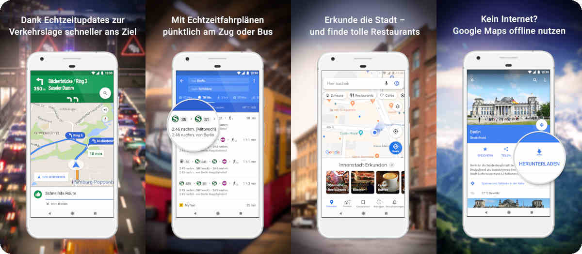 Abbildung der Nutzeroberfläche der Google Maps App.