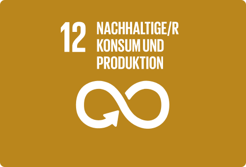 Golgene Illustration von einer Schlaufe mit der Aufschrift nachhaltiger Konsum und Produktion.